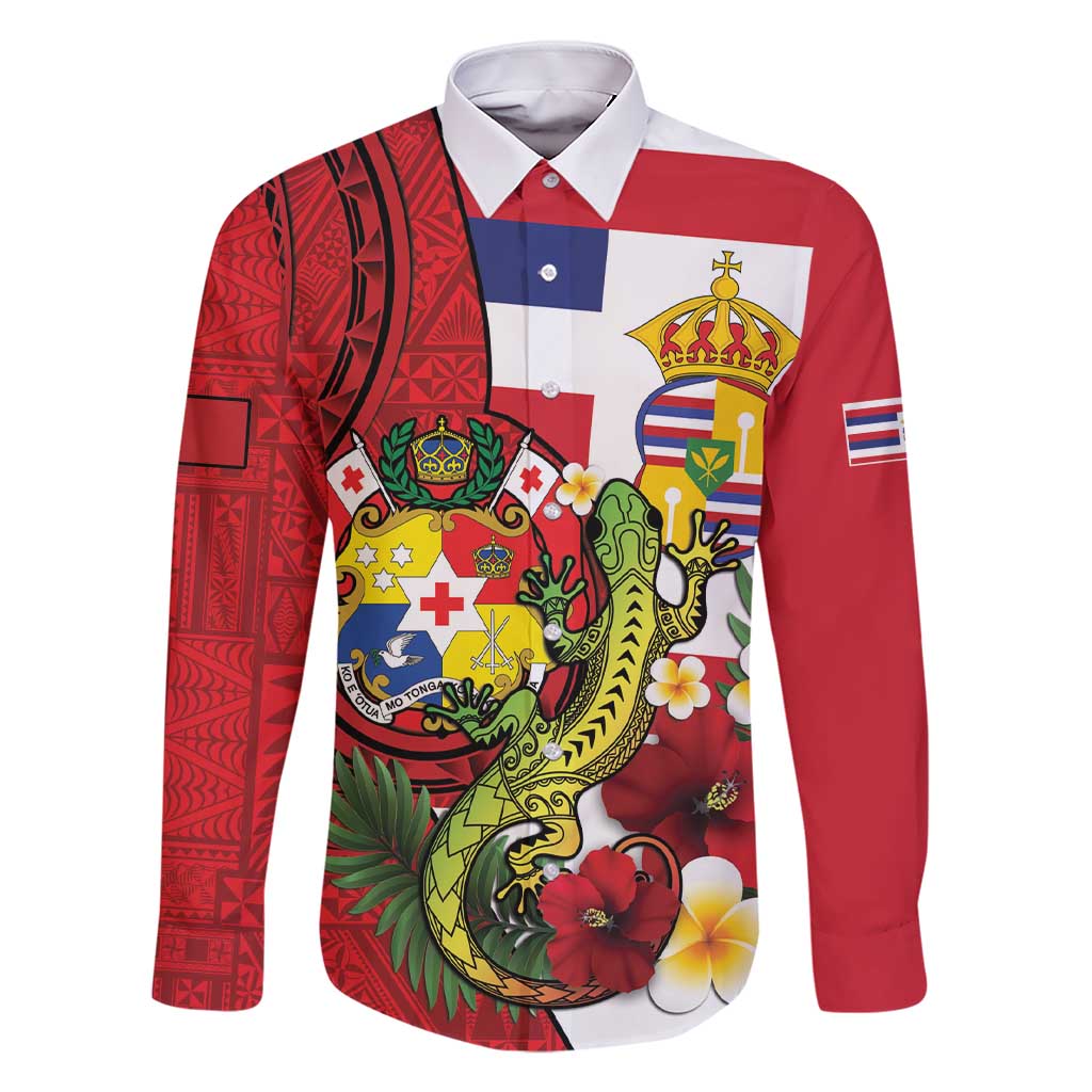 Hawaii And Tonga Family Matching Short Sleeve Bodycon Dress and Hawaiian Shirt King Kalakaua Tribal Gecko Tongan Ngatu