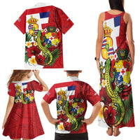 Hawaii And Tonga Family Matching Tank Maxi Dress and Hawaiian Shirt King Kalakaua Tribal Gecko Tongan Ngatu