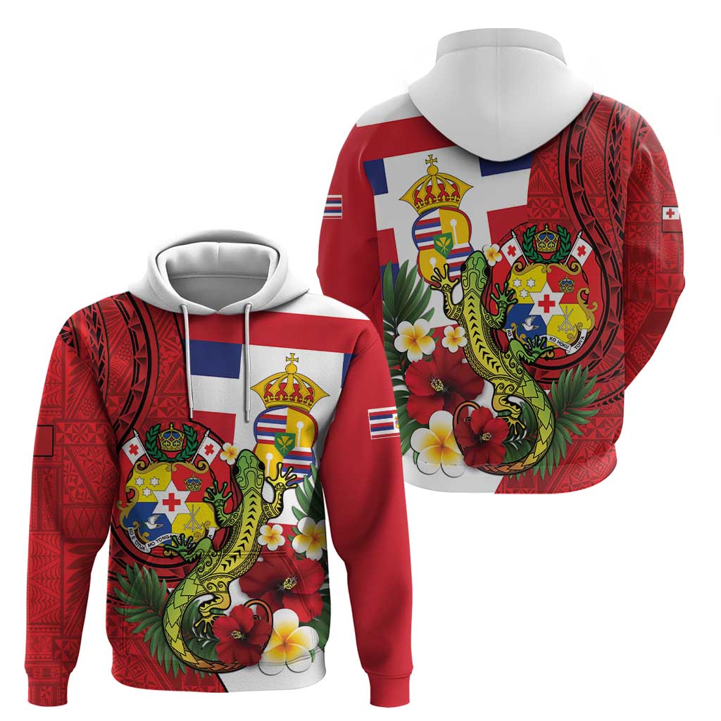 Hawaii And Tonga Hoodie King Kalakaua Tribal Gecko Tongan Ngatu