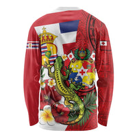 Hawaii And Tonga Long Sleeve Shirt King Kalakaua Tribal Gecko Tongan Ngatu