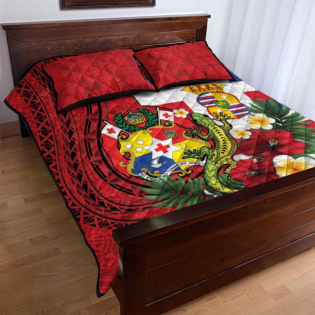 Hawaii And Tonga Quilt Bed Set King Kalakaua Tribal Gecko Tongan Ngatu