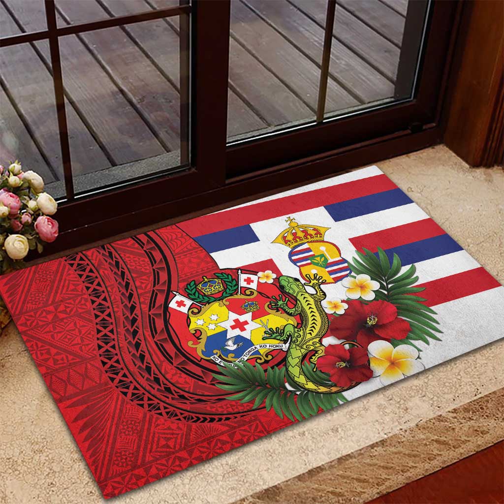 Hawaii And Tonga Rubber Doormat King Kalakaua Tribal Gecko Tongan Ngatu