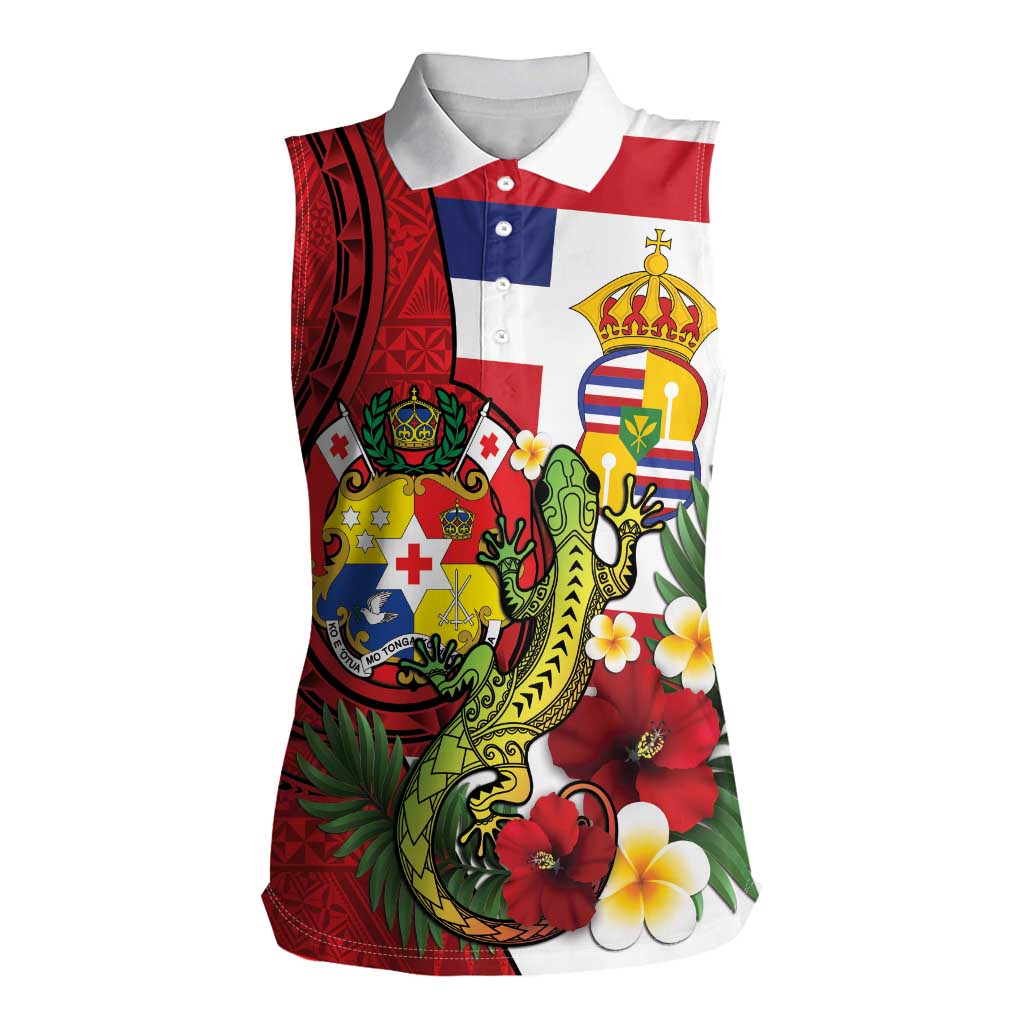 Hawaii And Tonga Women Sleeveless Polo Shirt King Kalakaua Tribal Gecko Tongan Ngatu