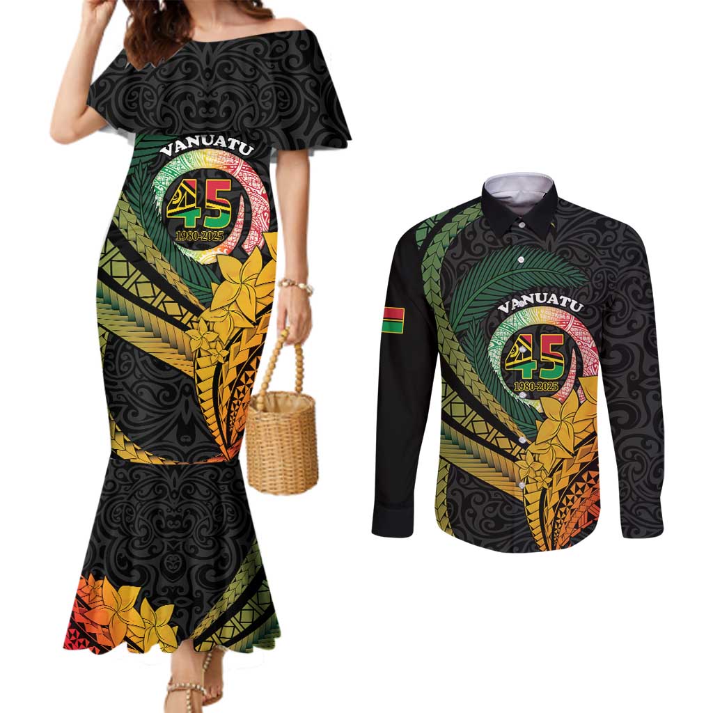 Personalised Vanuatu Independence Day Couples Matching Mermaid Dress and Long Sleeve Button Shirt July 30 Pig Tusk Long God Yumi Stanap