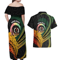 Personalised Vanuatu Independence Day Couples Matching Off Shoulder Maxi Dress and Hawaiian Shirt July 30 Pig Tusk Long God Yumi Stanap