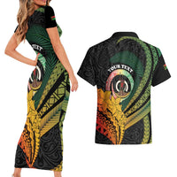 Personalised Vanuatu Independence Day Couples Matching Short Sleeve Bodycon Dress and Hawaiian Shirt July 30 Pig Tusk Long God Yumi Stanap