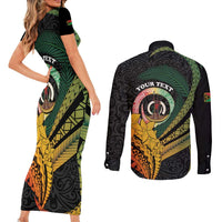 Personalised Vanuatu Independence Day Couples Matching Short Sleeve Bodycon Dress and Long Sleeve Button Shirt July 30 Pig Tusk Long God Yumi Stanap