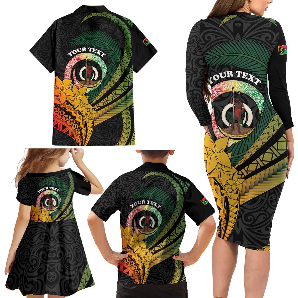 Personalised Vanuatu Independence Day Family Matching Long Sleeve Bodycon Dress and Hawaiian Shirt July 30 Pig Tusk Long God Yumi Stanap