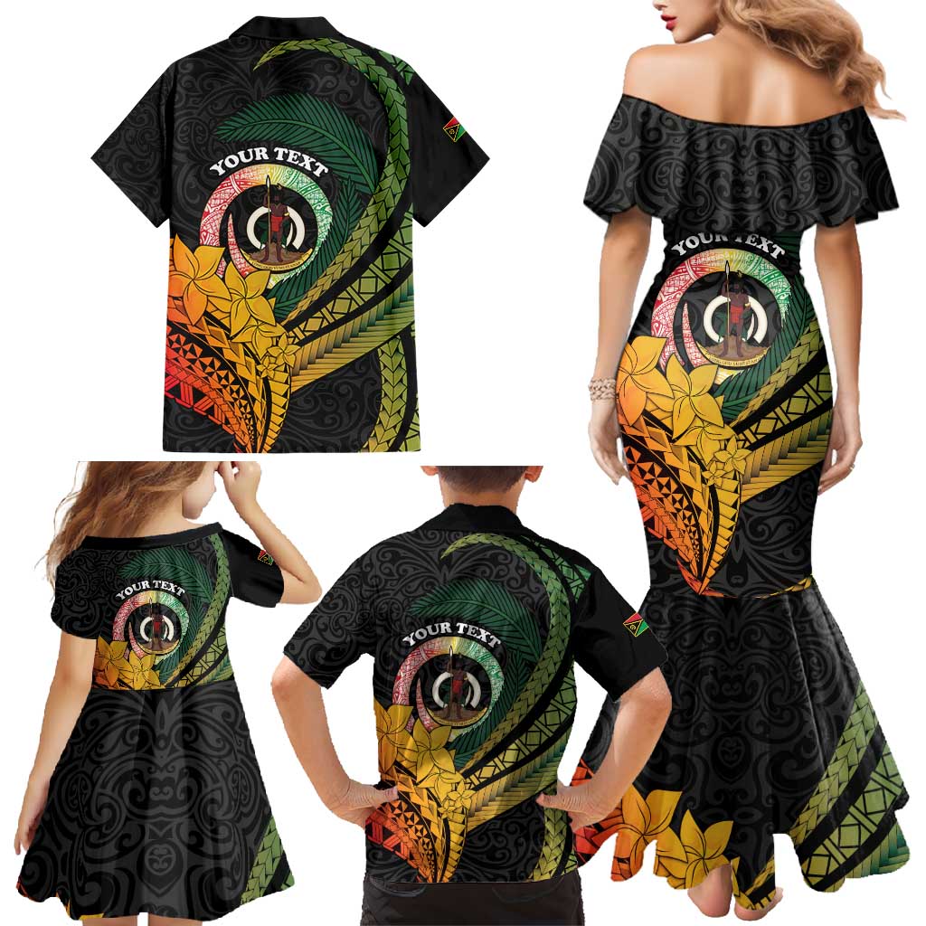 Personalised Vanuatu Independence Day Family Matching Mermaid Dress and Hawaiian Shirt July 30 Pig Tusk Long God Yumi Stanap
