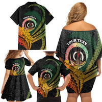 Personalised Vanuatu Independence Day Family Matching Off Shoulder Short Dress and Hawaiian Shirt July 30 Pig Tusk Long God Yumi Stanap
