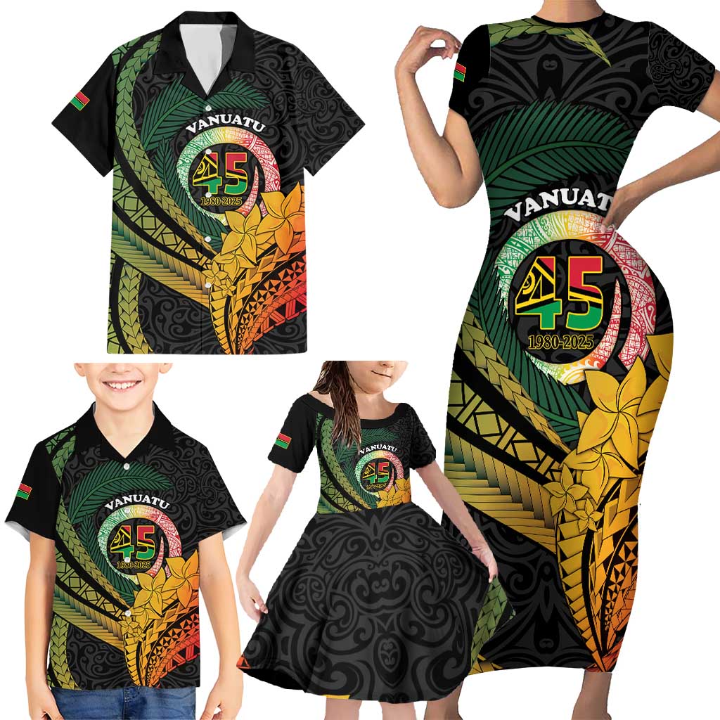 Personalised Vanuatu Independence Day Family Matching Short Sleeve Bodycon Dress and Hawaiian Shirt July 30 Pig Tusk Long God Yumi Stanap