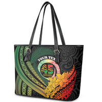 Personalised Vanuatu Independence Day Leather Tote Bag July 30 Pig Tusk Long God Yumi Stanap