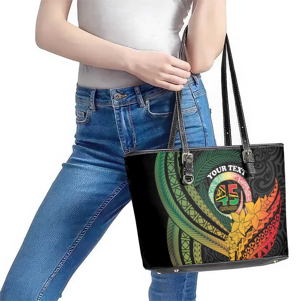 Personalised Vanuatu Independence Day Leather Tote Bag July 30 Pig Tusk Long God Yumi Stanap