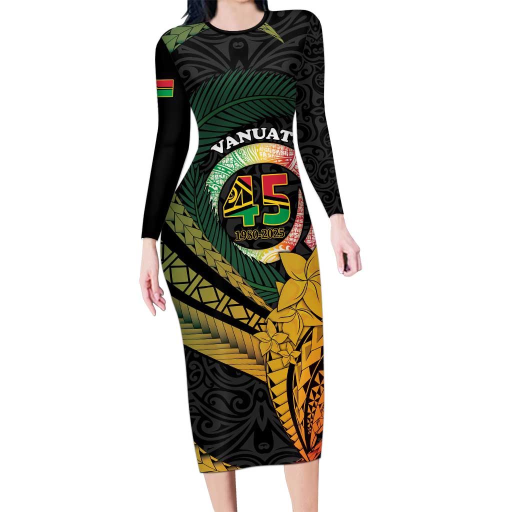 Personalised Vanuatu Independence Day Long Sleeve Bodycon Dress July 30 Pig Tusk Long God Yumi Stanap