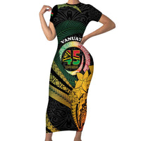Personalised Vanuatu Independence Day Short Sleeve Bodycon Dress July 30 Pig Tusk Long God Yumi Stanap