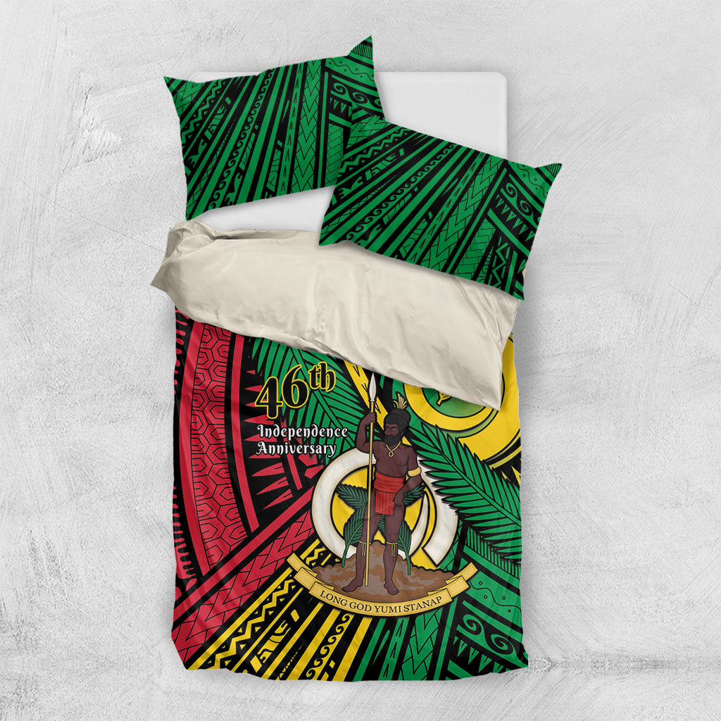 Halo Vanuatu Bedding Set Happy 46th Independence Anniversary LT14 US Twin 172cm x 218cm Black - Polynesian Pride