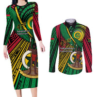 Halo Vanuatu Couples Matching Long Sleeve Bodycon Dress and Long Sleeve Button Shirt Happy 45th Independence Anniversary