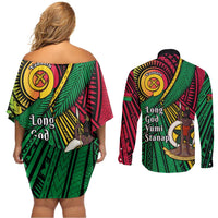 Halo Vanuatu Couples Matching Off Shoulder Short Dress and Long Sleeve Button Shirt Happy 45th Independence Anniversary
