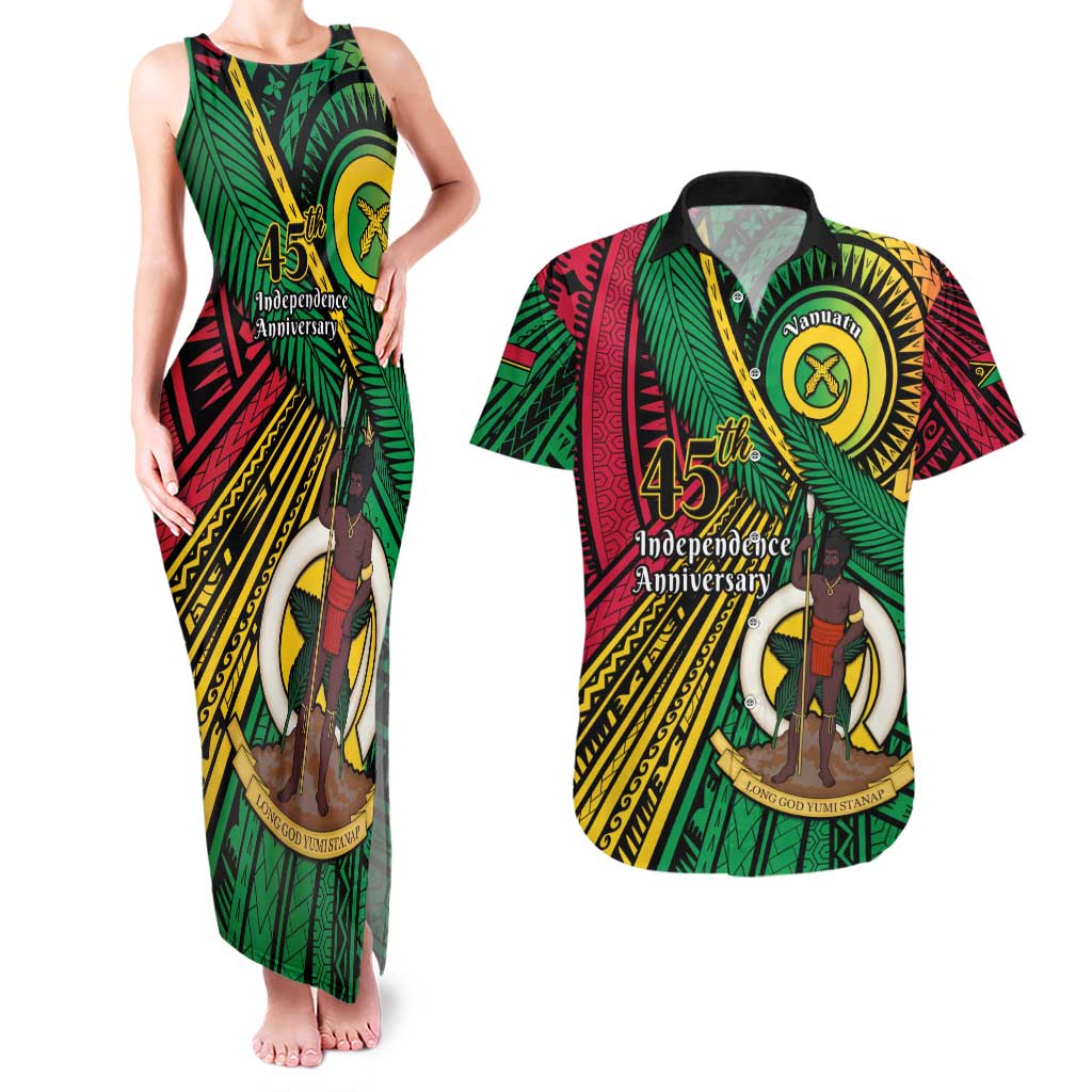 Halo Vanuatu Couples Matching Tank Maxi Dress and Hawaiian Shirt Happy 45th Independence Anniversary