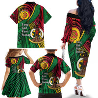Halo Vanuatu Family Matching Off The Shoulder Long Sleeve Dress and Hawaiian Shirt Happy 45th Independence Anniversary