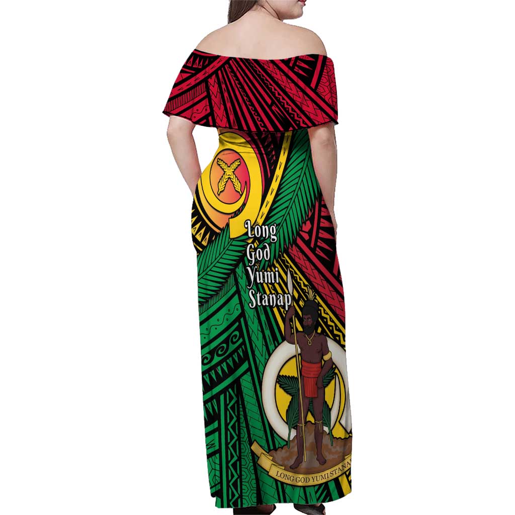 Halo Vanuatu Family Matching Off Shoulder Maxi Dress and Hawaiian Shirt Happy 45th Independence Anniversary