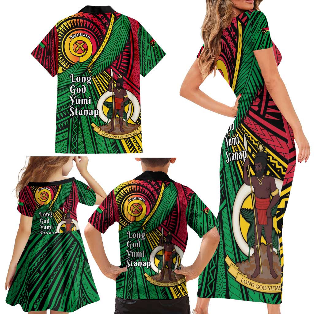 Halo Vanuatu Family Matching Short Sleeve Bodycon Dress and Hawaiian Shirt Happy 45th Independence Anniversary
