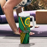 Halo Vanuatu Tumbler With Handle Happy 46th Independence Anniversary LT14 - Polynesian Pride