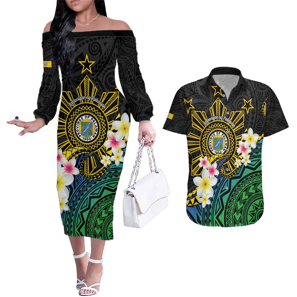 Lalawigan ng Palawan Couples Matching Off The Shoulder Long Sleeve Dress and Hawaiian Shirt Philippines Province Land of Promise