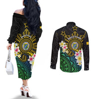 Lalawigan ng Palawan Couples Matching Off The Shoulder Long Sleeve Dress and Long Sleeve Button Shirt Philippines Province Land of Promise LT14 - Polynesian Pride