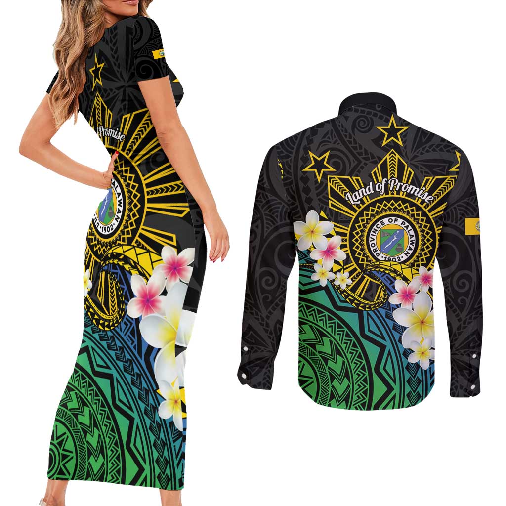 Lalawigan ng Palawan Couples Matching Short Sleeve Bodycon Dress and Long Sleeve Button Shirt Philippines Province Land of Promise LT14 - Polynesian Pride