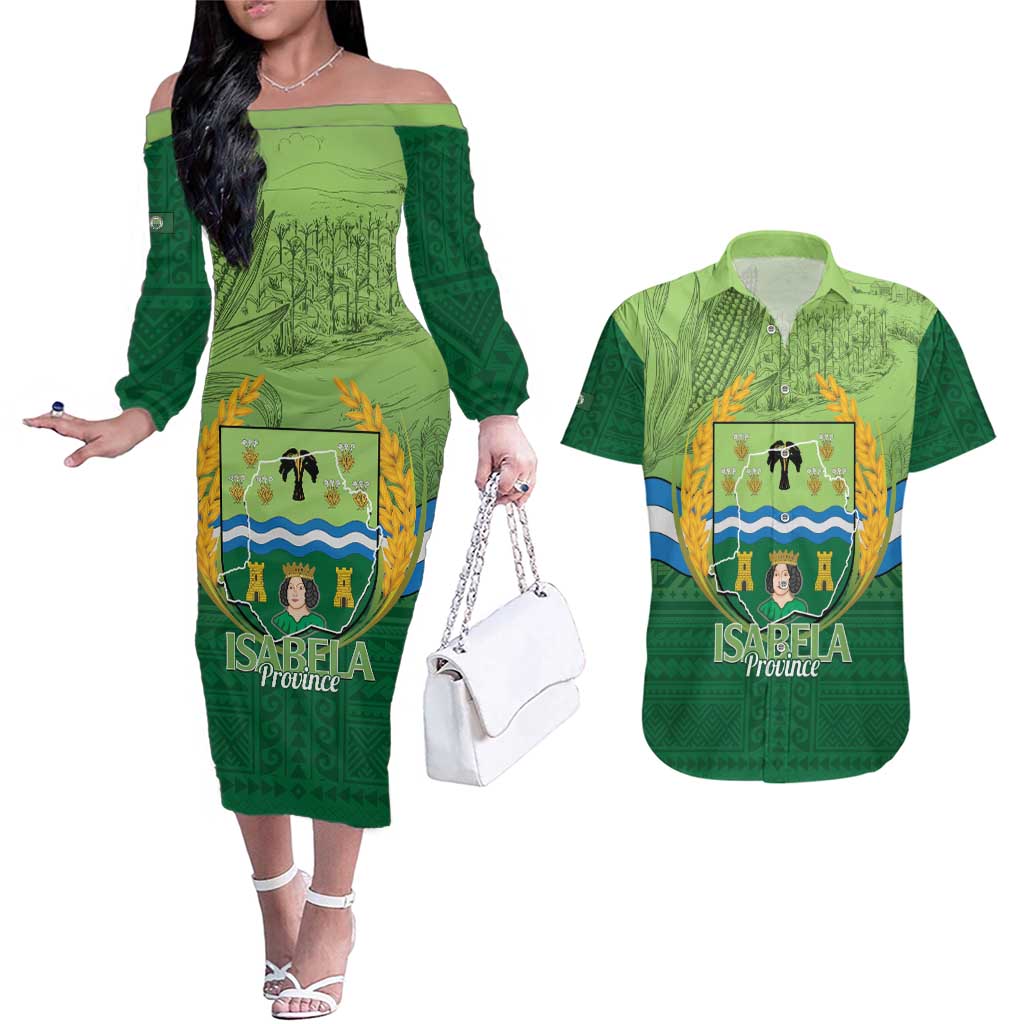 Isabela Philippines Couples Matching Off The Shoulder Long Sleeve Dress and Hawaiian Shirt Queen Province Of The North