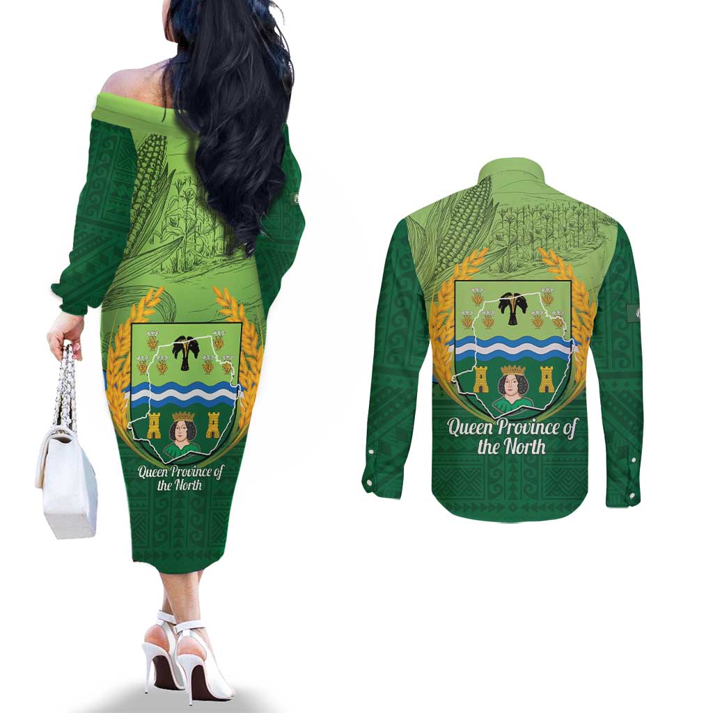 Isabela Philippines Couples Matching Off The Shoulder Long Sleeve Dress and Long Sleeve Button Shirt Queen Province Of The North LT14 - Polynesian Pride