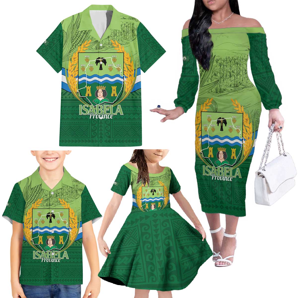 Isabela Philippines Family Matching Off The Shoulder Long Sleeve Dress and Hawaiian Shirt Queen Province Of The North