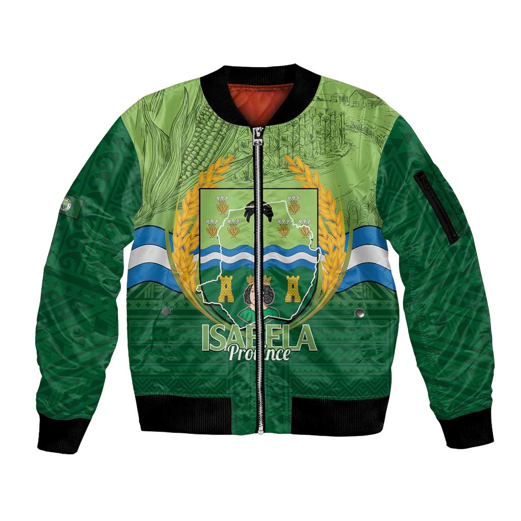 Isabela Philippines Sleeve Zip Bomber Jacket Queen Province Of The North LT14 Unisex Green - Polynesian Pride