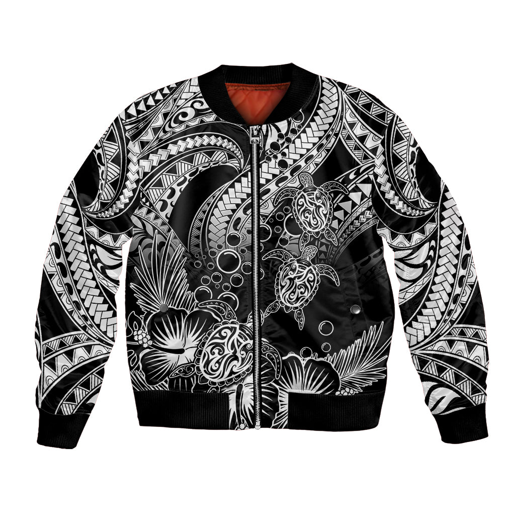Personalised Polynesian Bomber Jacket Tribal Honu Turtle with Hibiscus White Version LT14 Unisex White - Polynesian Pride