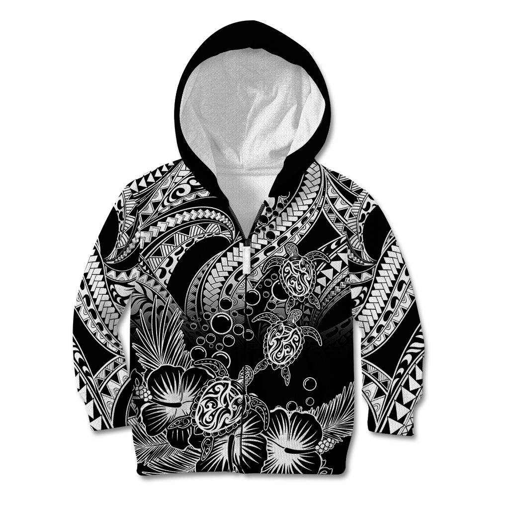 Personalised Polynesian Kid Hoodie Tribal Honu Turtle with Hibiscus White Version LT14 Zip Hoodie White - Polynesian Pride