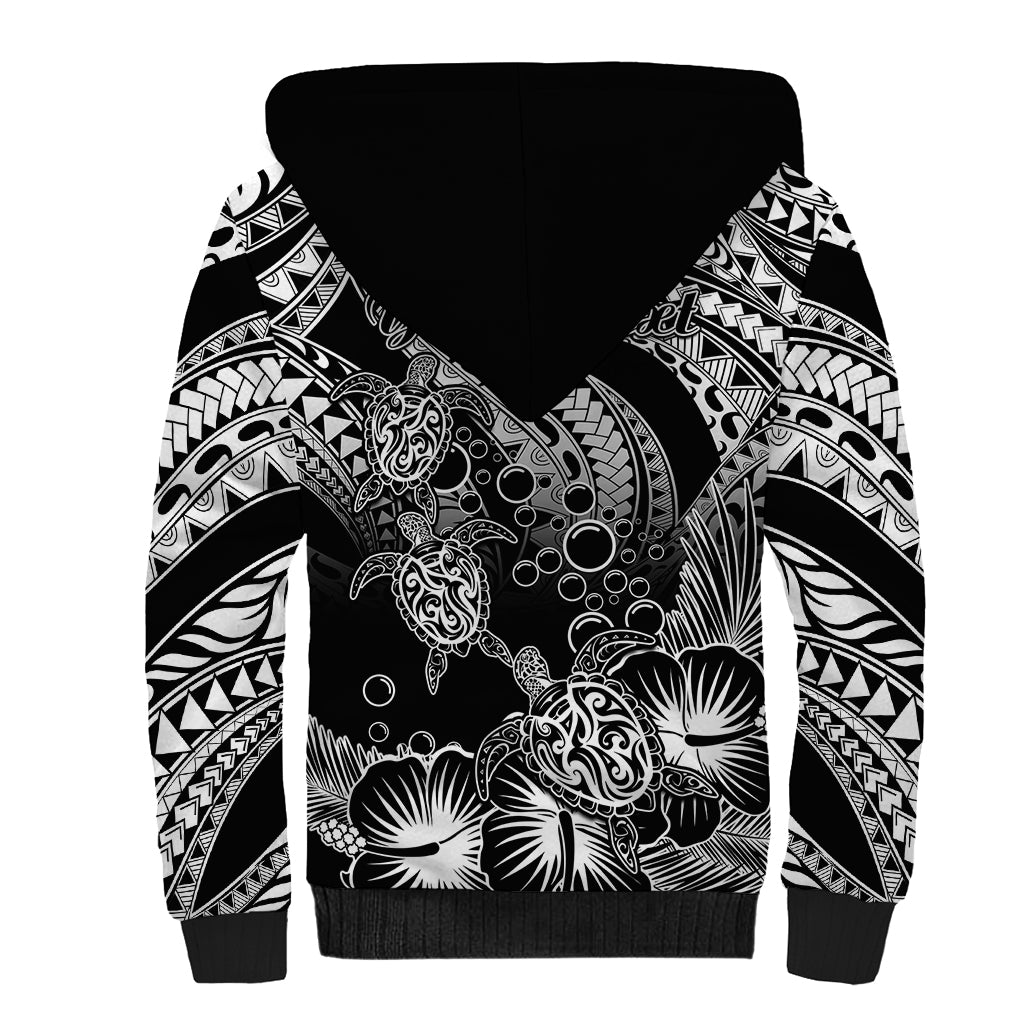 Personalised Polynesian Sherpa Hoodie Tribal Honu Turtle with Hibiscus White Version LT14 - Polynesian Pride