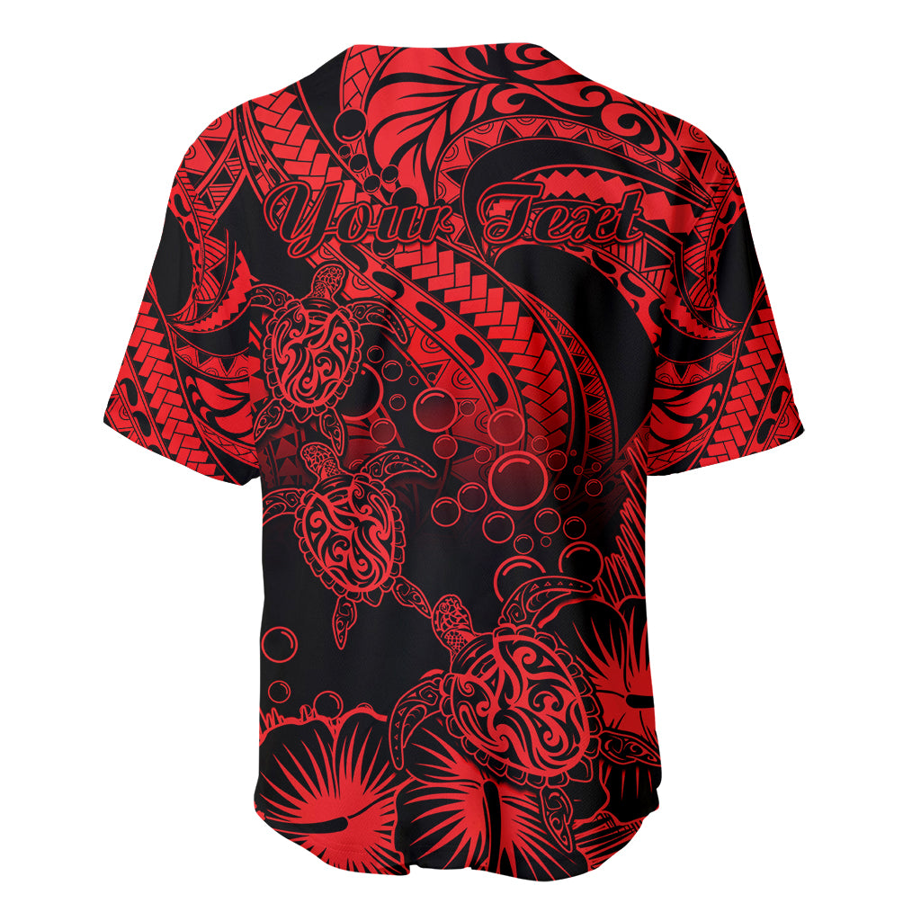 Personalised Polynesian Baseball Jersey Tribal Honu Turtle with Hibiscus Red Version LT14 - Polynesian Pride