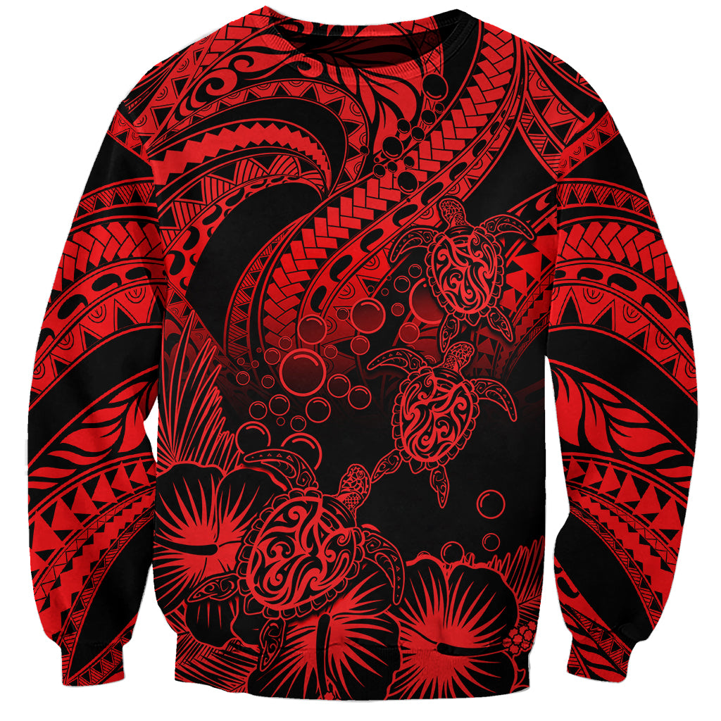 Personalised Polynesian Sweatshirt Tribal Honu Turtle with Hibiscus Red Version LT14 Unisex Red - Polynesian Pride