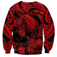 Personalised Polynesian Sweatshirt Tribal Honu Turtle with Hibiscus Red Version LT14 - Polynesian Pride