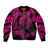 Personalised Polynesian Bomber Jacket Tribal Honu Turtle with Hibiscus Pink Version LT14 Unisex Pink - Polynesian Pride