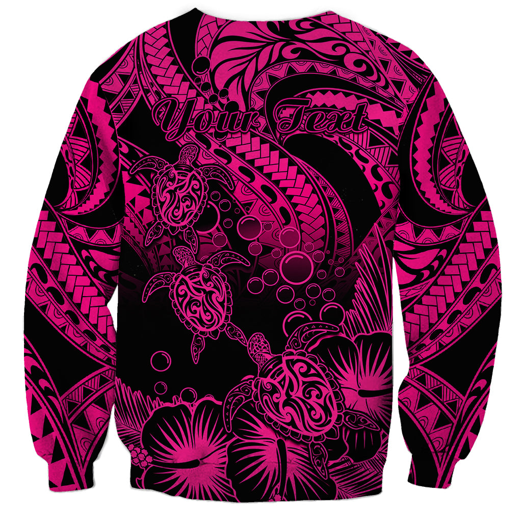 Personalised Polynesian Sweatshirt Tribal Honu Turtle with Hibiscus Pink Version LT14 - Polynesian Pride
