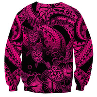 Personalised Polynesian Sweatshirt Tribal Honu Turtle with Hibiscus Pink Version LT14 - Polynesian Pride