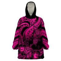 Personalised Polynesian Wearable Blanket Hoodie Tribal Honu Turtle with Hibiscus Pink Version LT14 One Size Pink - Polynesian Pride