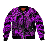 Personalised Polynesian Bomber Jacket Tribal Honu Turtle with Hibiscus Purple Version LT14 Unisex Purple - Polynesian Pride