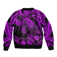 Personalised Polynesian Bomber Jacket Tribal Honu Turtle with Hibiscus Purple Version LT14 - Polynesian Pride