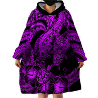 Personalised Polynesian Wearable Blanket Hoodie Tribal Honu Turtle with Hibiscus Purple Version LT14 - Polynesian Pride