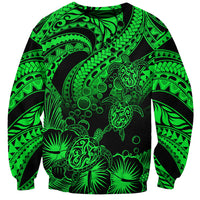 Personalised Polynesian Sweatshirt Tribal Honu Turtle with Hibiscus Green Version LT14 Unisex Green - Polynesian Pride