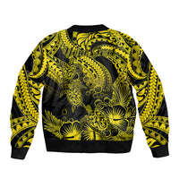 Personalised Polynesian Bomber Jacket Tribal Honu Turtle with Hibiscus Gold Version LT14 - Polynesian Pride