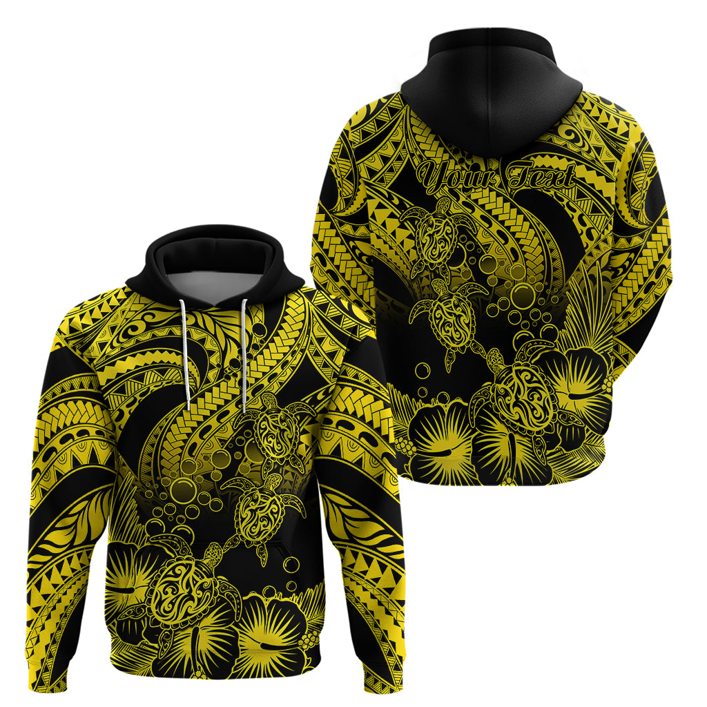 Custom Polynesian Hoodie Tribal Honu Turtle with Hibiscus Gold Version LT14 - Polynesian Pride